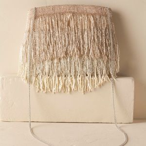 BHLDN/From St Xavier Creme Beaded Fringe Clutch